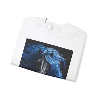 Black Horse with Blue Silky Hair Sweatshirt_Unisex Heavy Blend™ Crewneck Sweatshirt