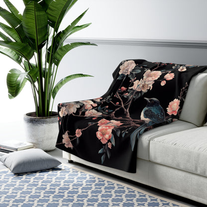 Elegant Floral Sherpa Fleece Blanket - Cozy Spring Decor for Home & Gifts