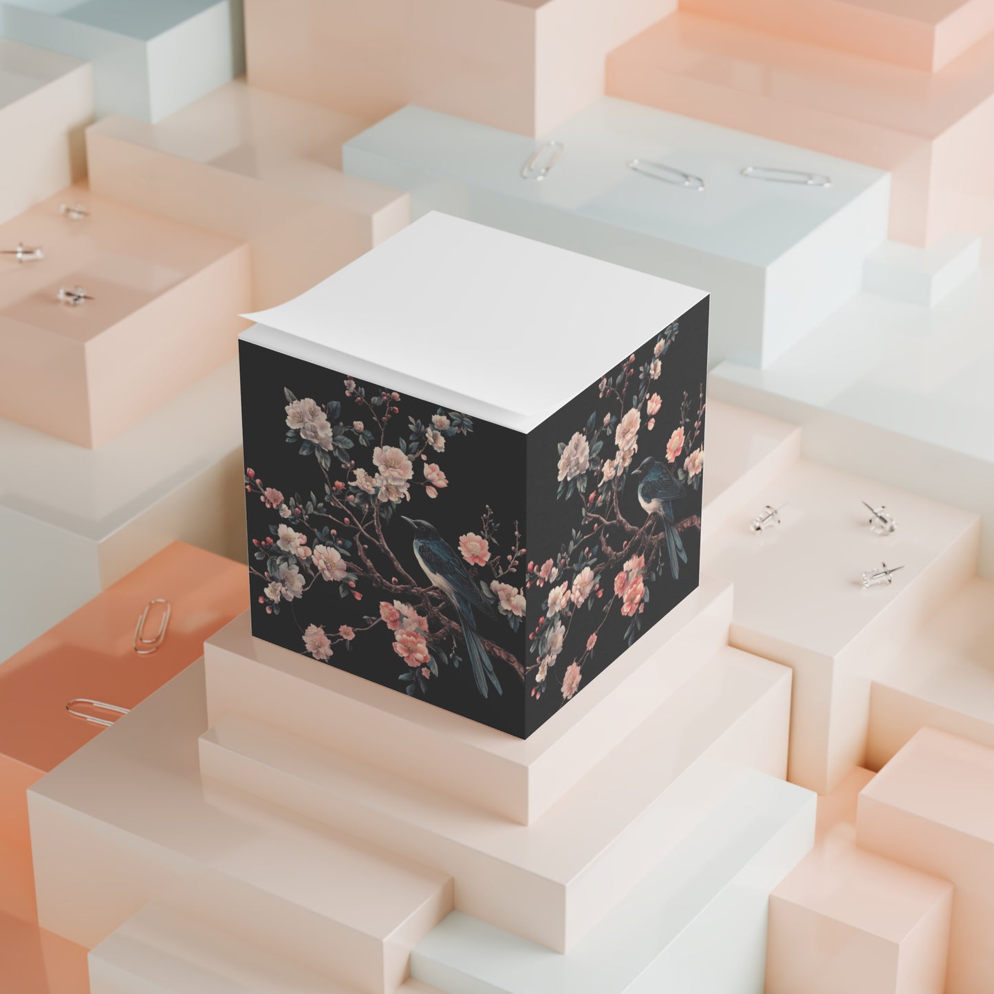 Elegant Floral Bird Note Cube - Stylish Desk Accessory for Home and Office