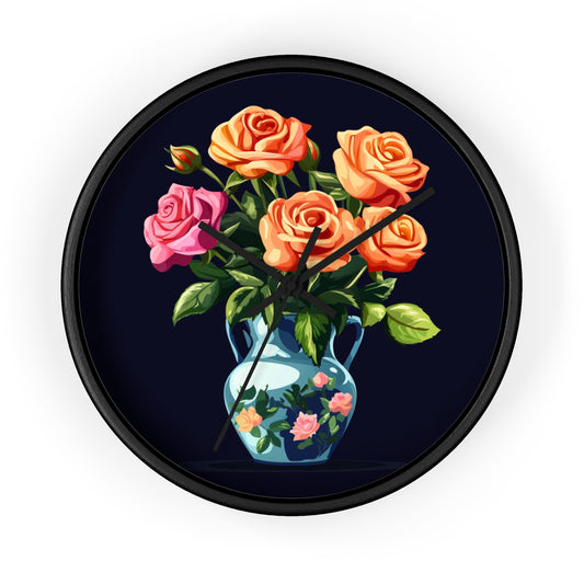 Floral Wall Clock - Vintage Rose Design Home Decor