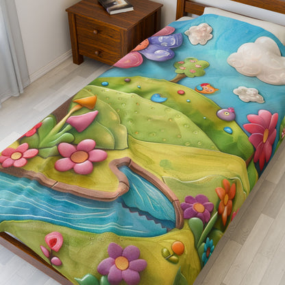 Whimsical Floral Velveteen Plush Blanket, Cozy Home Decor, Kids Room Accessory, Gift for Baby Showers, Spring Nursery Decoration