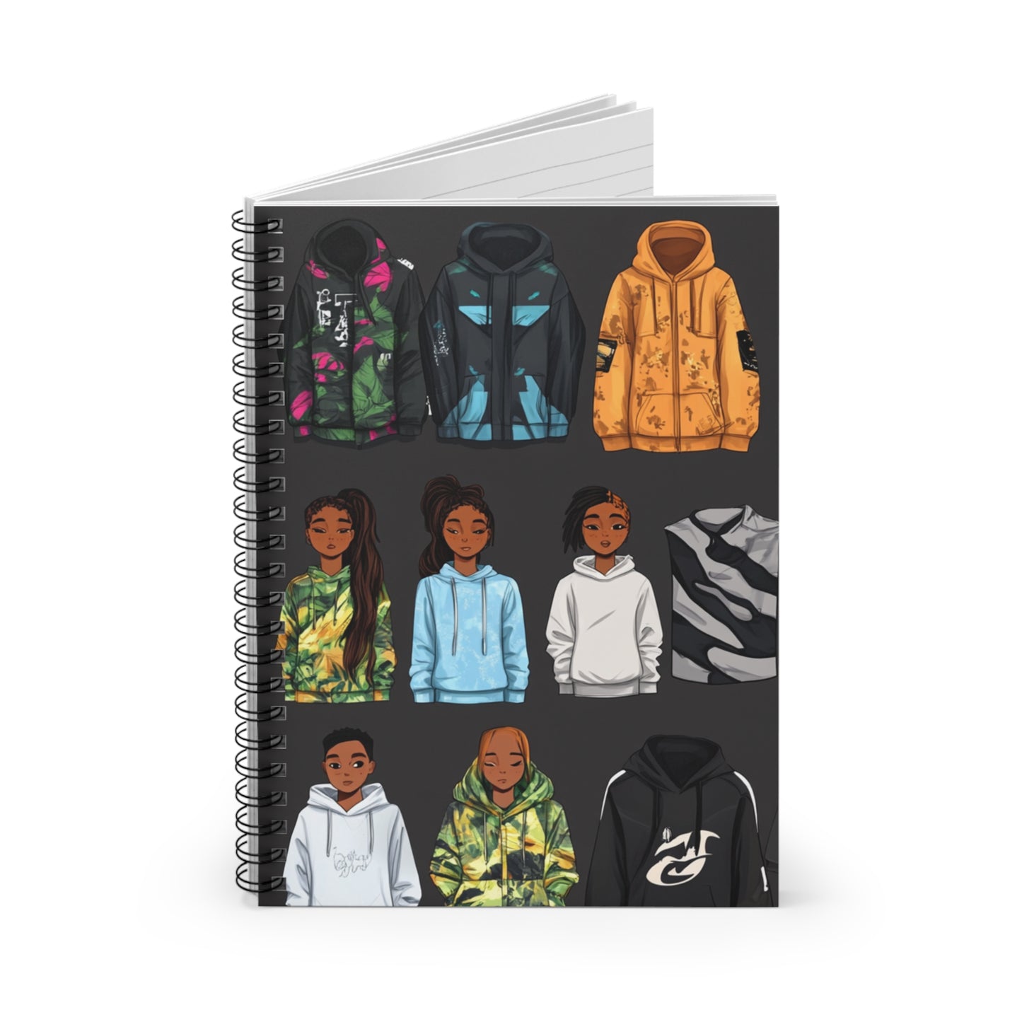 Trendy Kids' Fashion Spiral Notebook - Ruled Line, Fun Hoodies & Jackets Design