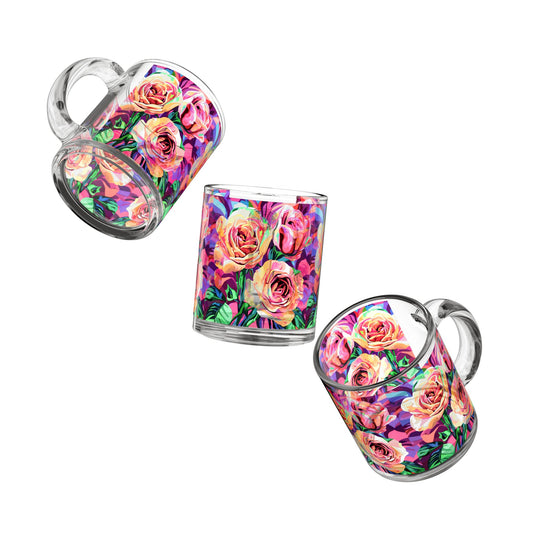 Colorful Floral Glass Mug - Vibrant Rose Design for Tea Lovers, Gifts, Home Decor, Birthday, Mother's Day, and Special Occasions