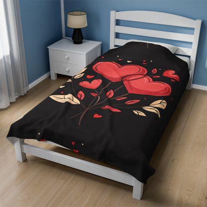 Heart Flowers - Velveteen Plush Blanket
