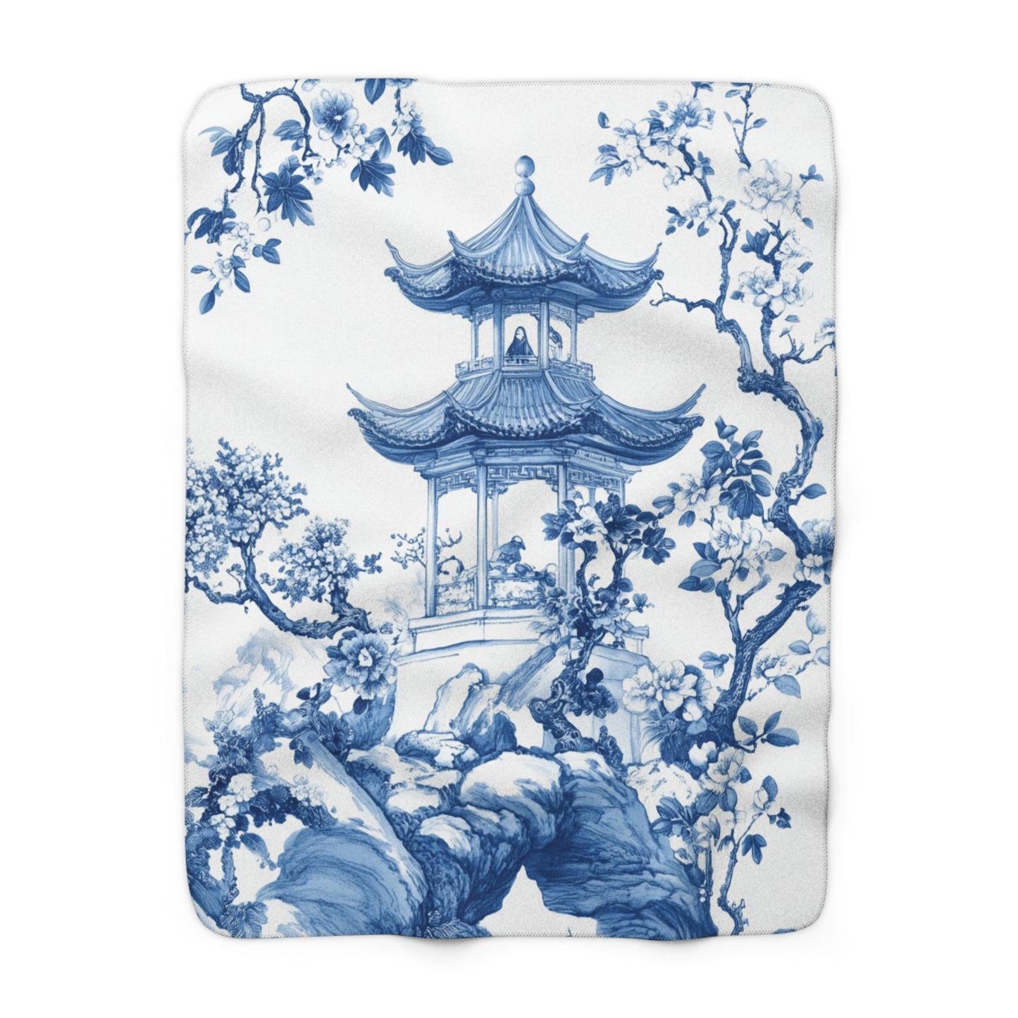 Zen Garden Sherpa Fleece Blanket – Cozy Floral Elegance for Home Decor - Chinoiserie Aesthetic