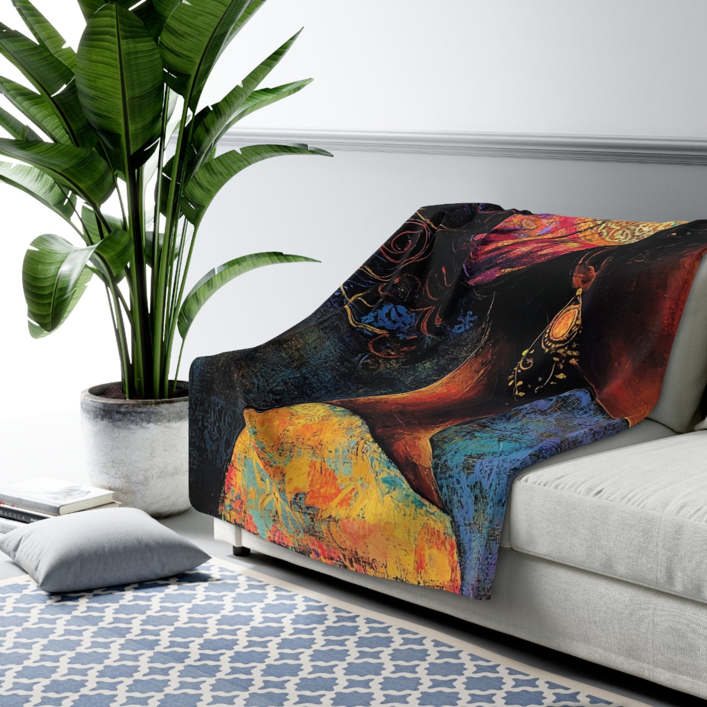 Elegant Sherpa Fleece Blanket - Colorful Artistic Design for Cozy Comfort