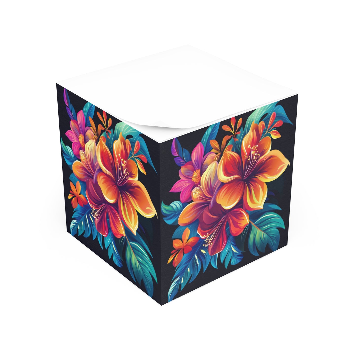 Tropical Floral Note Cube - Vibrant Sticky Note Organizer for Home or Office