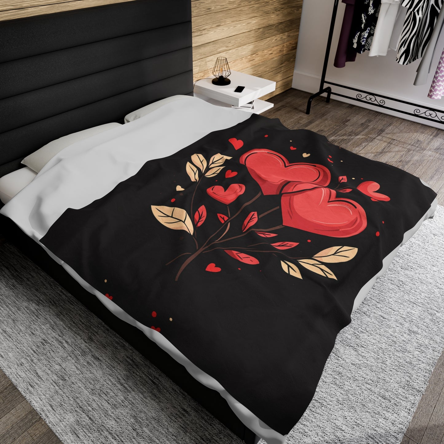 Heart Flowers - Velveteen Plush Blanket