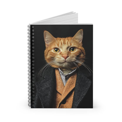 Dapper Cat Spiral Notebook - Stylish Ruled Line Journal for Cat Lovers