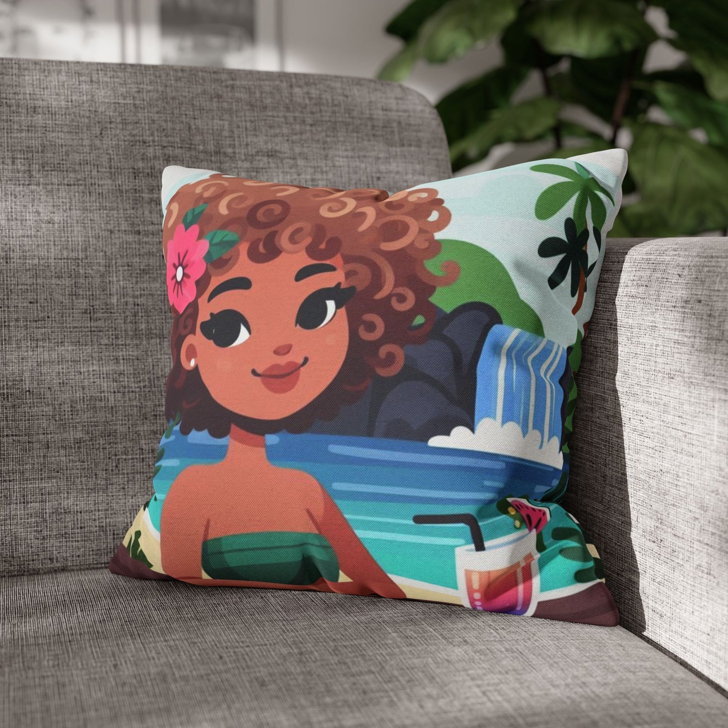 Tropical Vibe Pillowcase, Cute Decorative Pillow Cover for Beach Lovers, Summer Home Decor, Gift for Her, Fun Couch Accent
