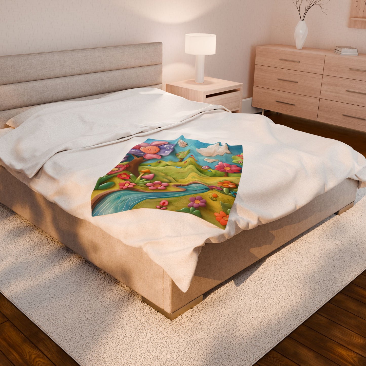 Whimsical Floral Velveteen Plush Blanket, Cozy Home Decor, Kids Room Accessory, Gift for Baby Showers, Spring Nursery Decoration