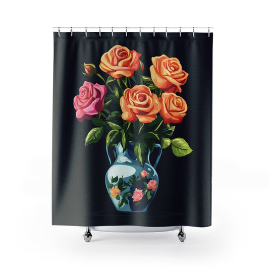 Elegant Floral Shower Curtain - Vintage Rose Design for Bathroom Decor