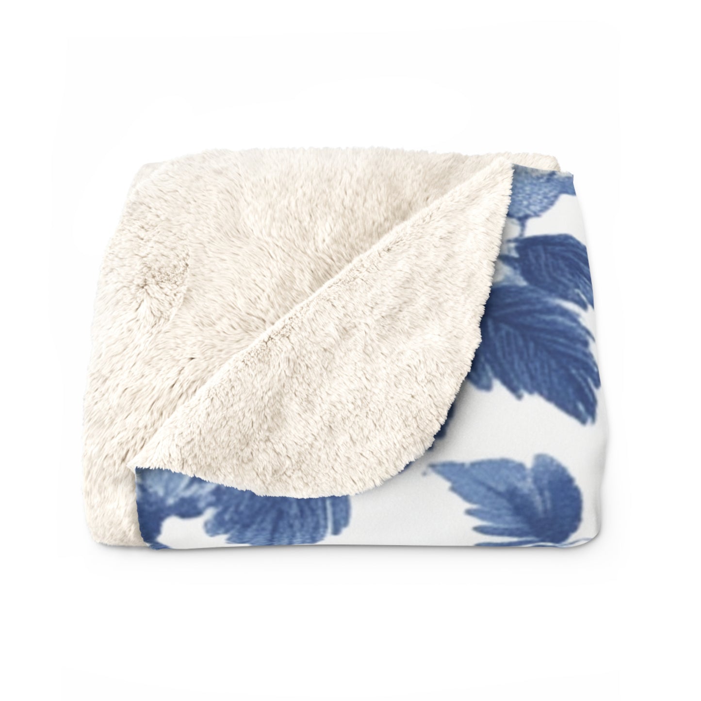 Cozy Sherpa Fleece Blanket with Floral Bird Design - Chinoiserie Aesthetic