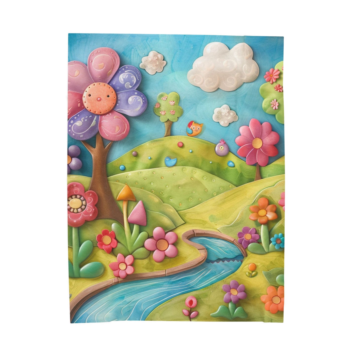 Whimsical Floral Velveteen Plush Blanket, Cozy Home Decor, Kids Room Accessory, Gift for Baby Showers, Spring Nursery Decoration